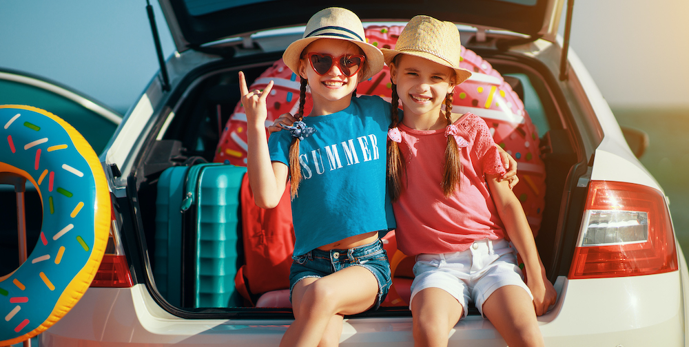 young girls on road trip